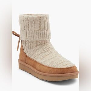 UGG Classic Mini Cable Knit Boots Chestnut Womens Size 8 Cozy Winter Fall